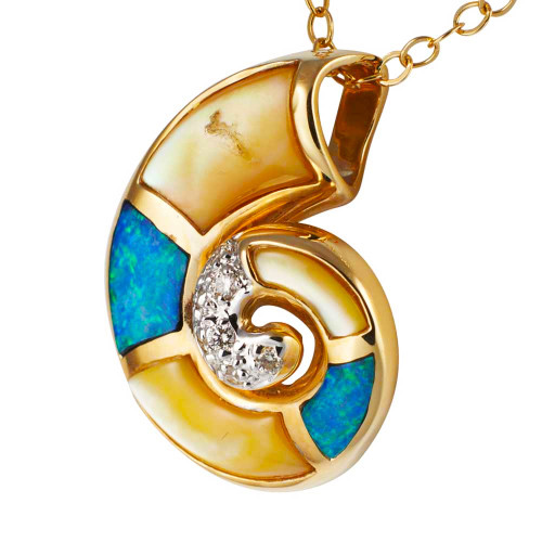 * OCEAN LOVE 14KT YELLOW GOLD & DIAMOND AUSTRALIAN OPAL NECKLACE